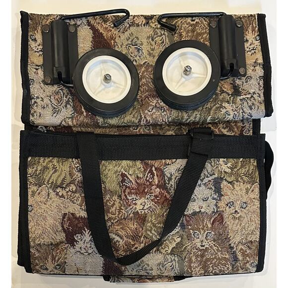 Vintage Cat Lovers Tapestry Shopping Travel Fold Up Rolling Tote Collapsible Bag - Picture 11 of 14